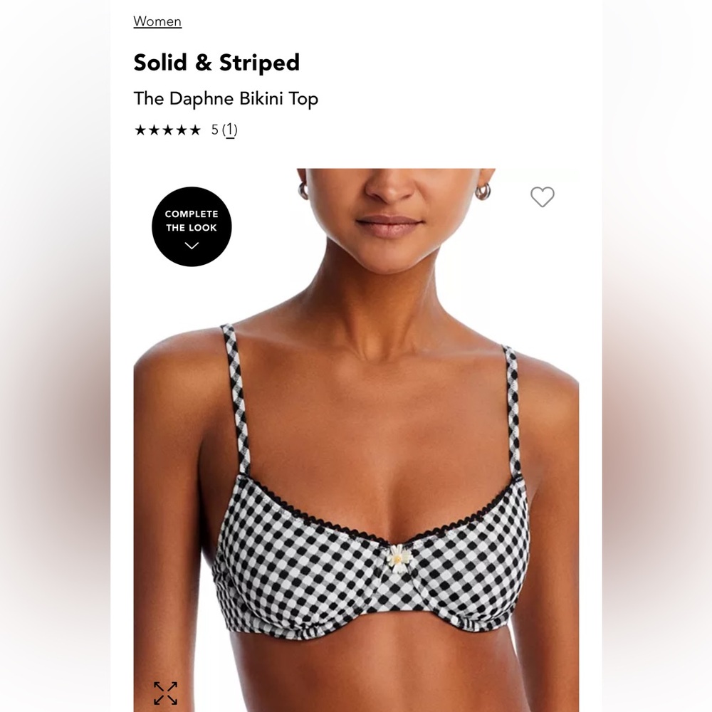 Solid and striped Daphne bikini top, gingham